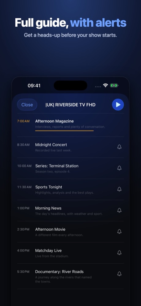 A channel's whole guide, with reminders before a show starts