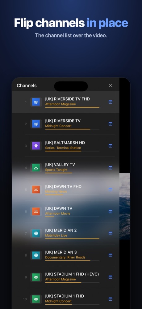 Zap without leaving the video: the channel list over what you're watching